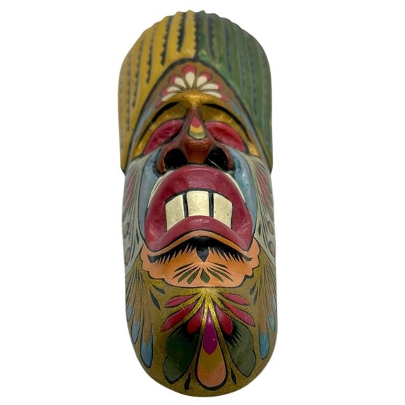Vtg Hand-Carved & Hand-Painted Wood Wall Hanging African Tribal Face Mask 7.25” - Picture 3 of 10